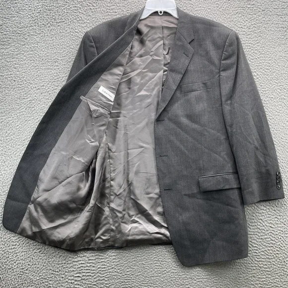 Calvin Klein 100% Wool Blazer Men's 44L Gray Corpcore Business Sport Coat Formal